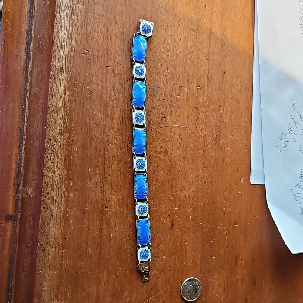 Blue Guilloche Sterling Bracelet From David Anderson